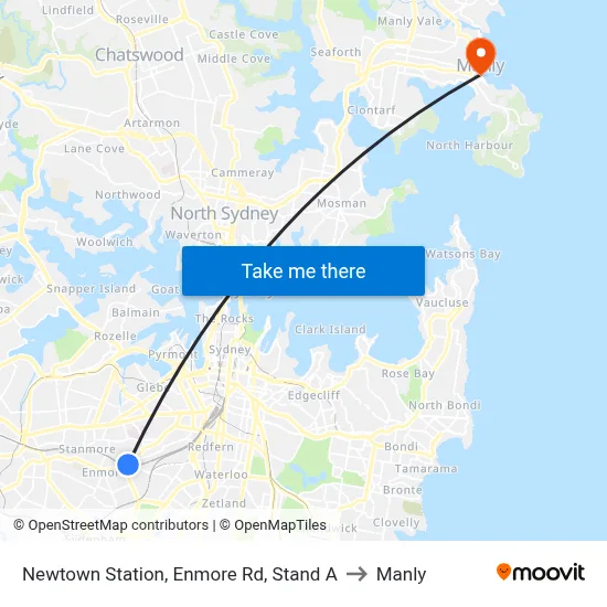 Newtown Station, Enmore Rd, Stand A to Manly map