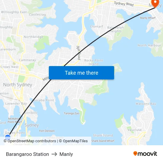 Barangaroo Station to Manly map