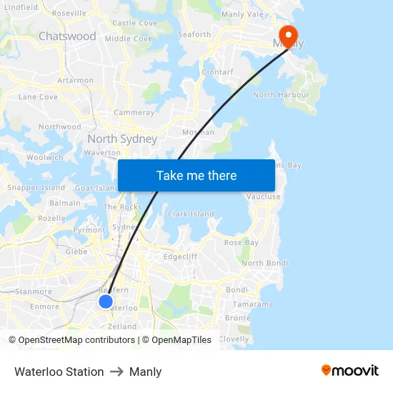 Waterloo Station to Manly map