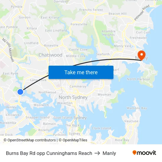 Burns Bay Rd opp Cunninghams Reach to Manly map