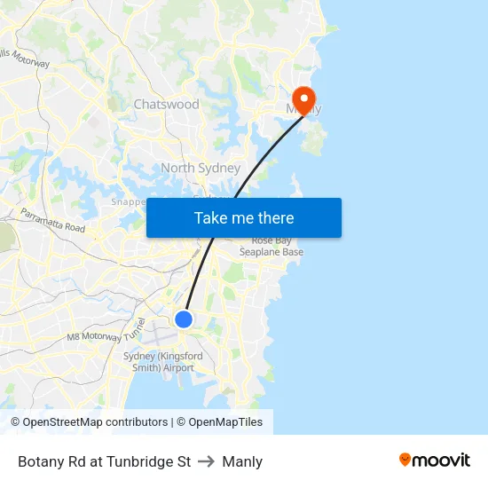 Botany Rd at Tunbridge St to Manly map