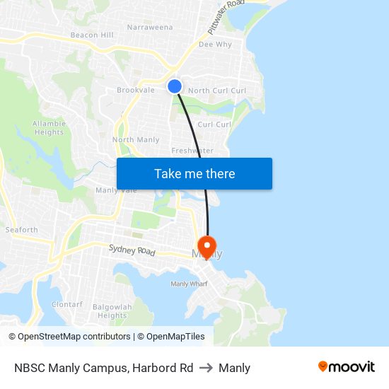 NBSC Manly Campus, Harbord Rd to Manly map