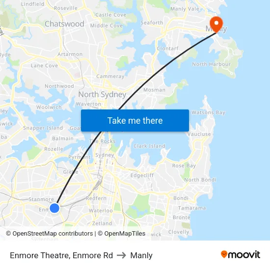 Enmore Theatre, Enmore Rd to Manly map