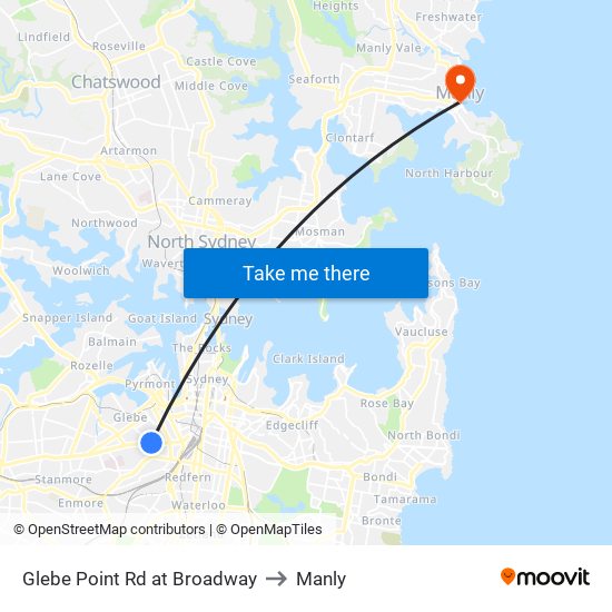 Glebe Point Rd at Broadway to Manly map