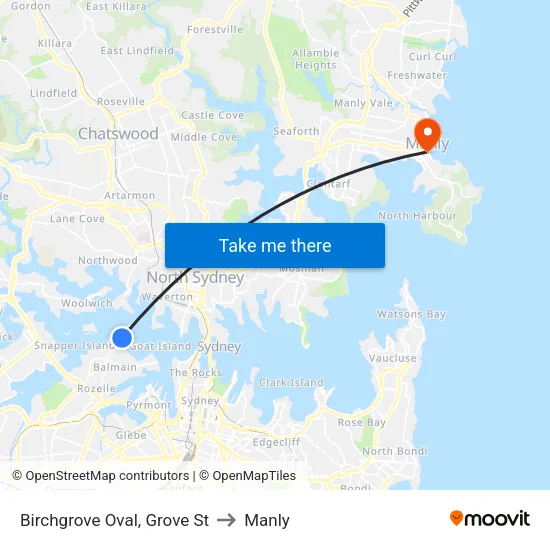 Birchgrove Oval, Grove St to Manly map