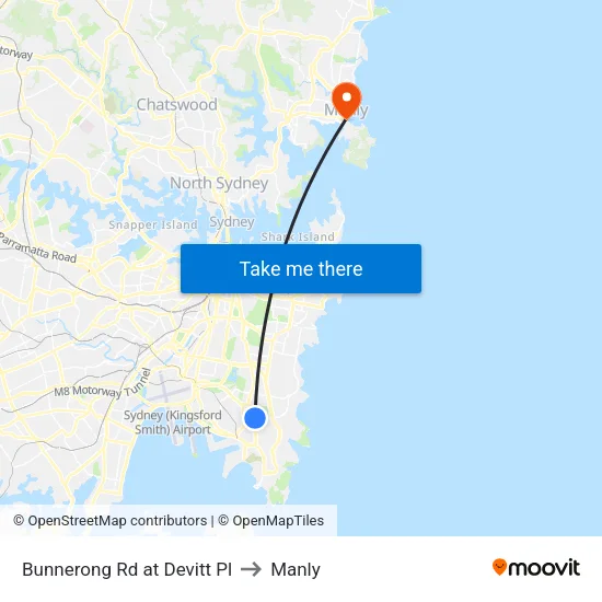 Bunnerong Rd at Devitt Pl to Manly map