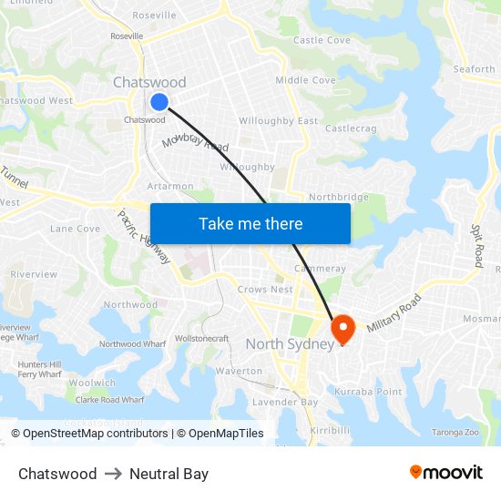 Chatswood to Neutral Bay map