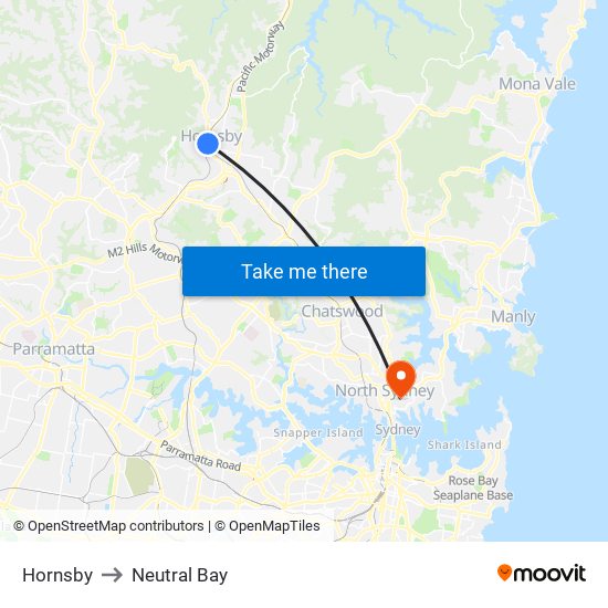 Hornsby to Neutral Bay map