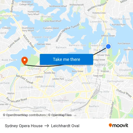 Sydney Opera House to Leichhardt Oval map