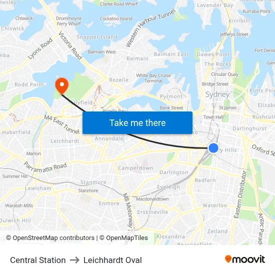 Central Station to Leichhardt Oval map