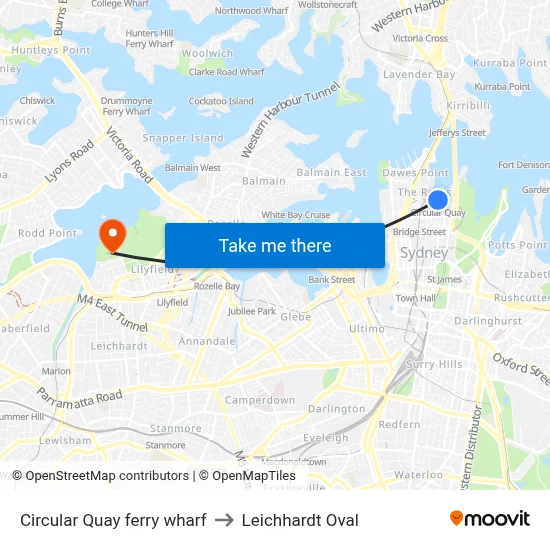 Circular Quay ferry wharf to Leichhardt Oval map