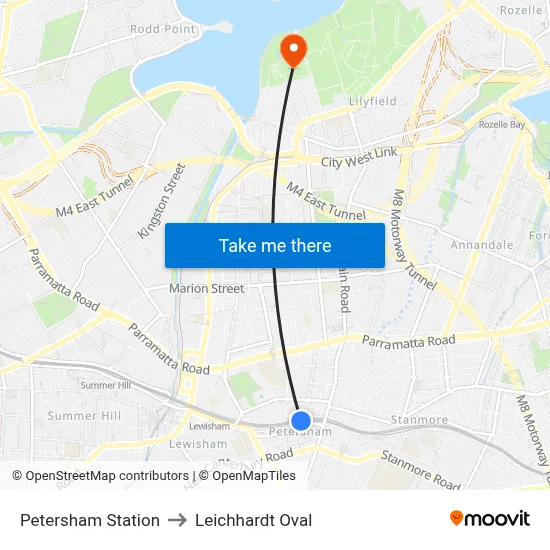 Petersham Station to Leichhardt Oval map