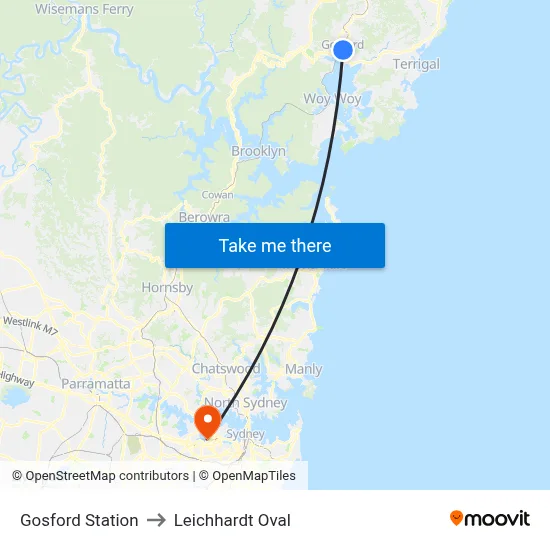 Gosford Station to Leichhardt Oval map