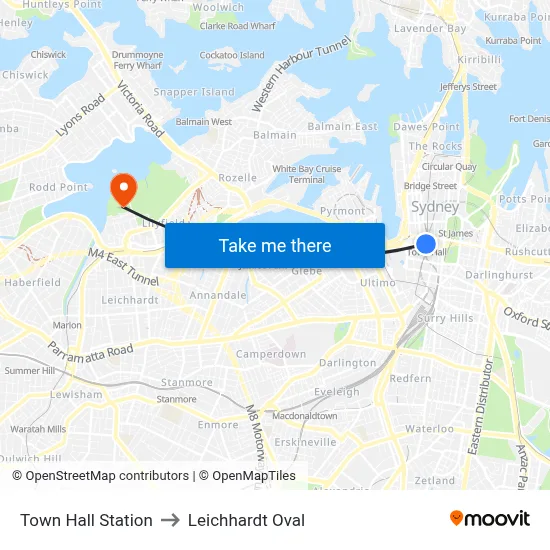 Town Hall Station to Leichhardt Oval map