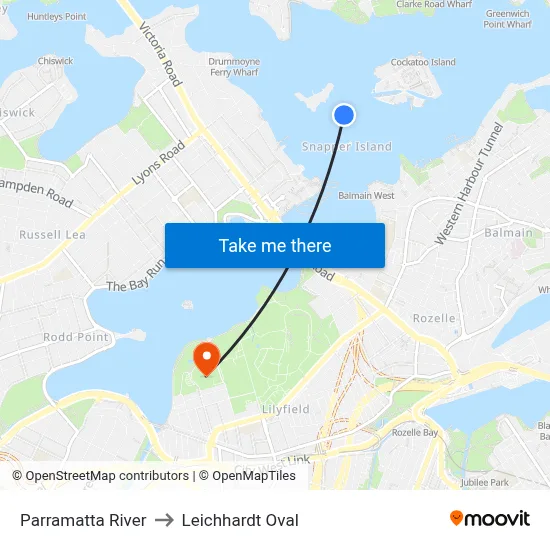 Parramatta River to Leichhardt Oval map