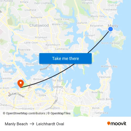 Manly Beach to Leichhardt Oval map