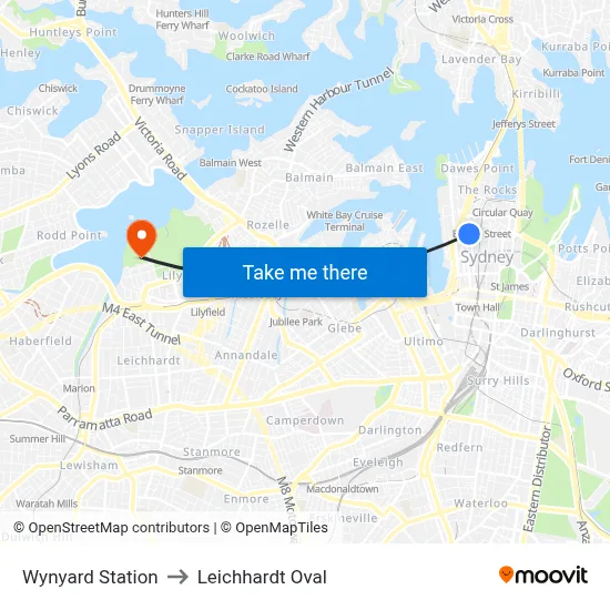 Wynyard Station to Leichhardt Oval map