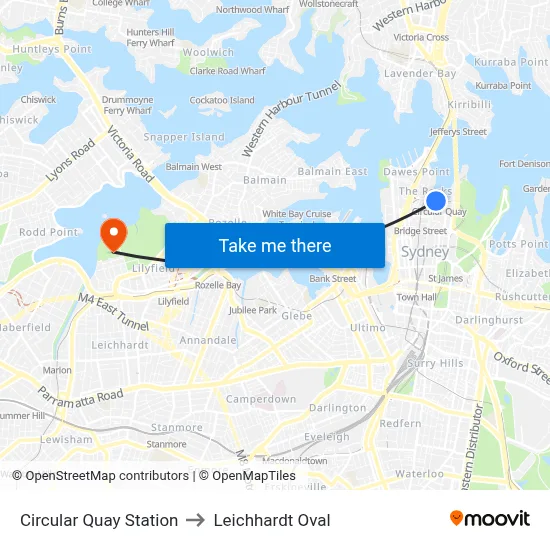 Circular Quay Station to Leichhardt Oval map