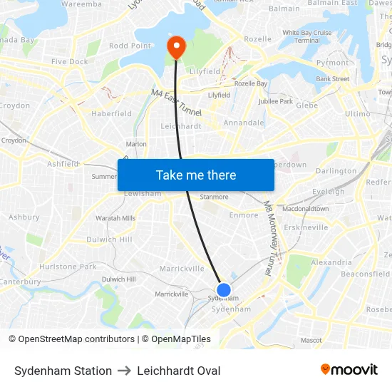 Sydenham Station to Leichhardt Oval map