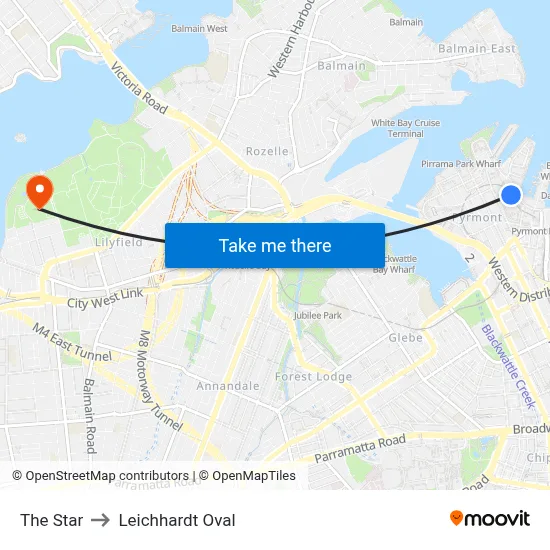 The Star to Leichhardt Oval map
