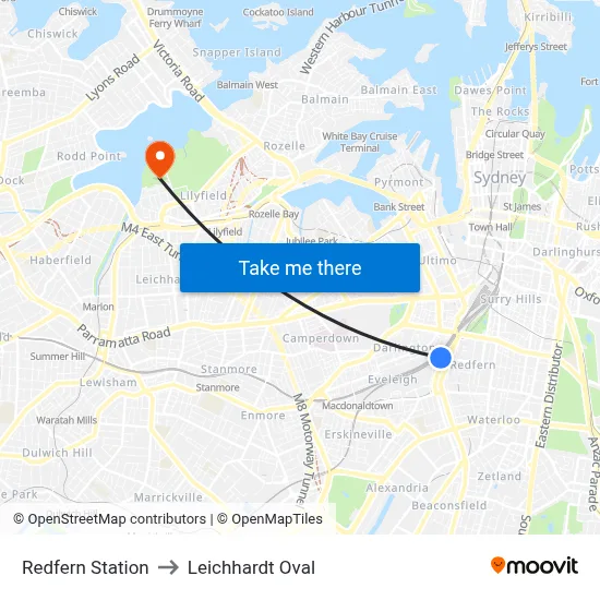 Redfern Station to Leichhardt Oval map