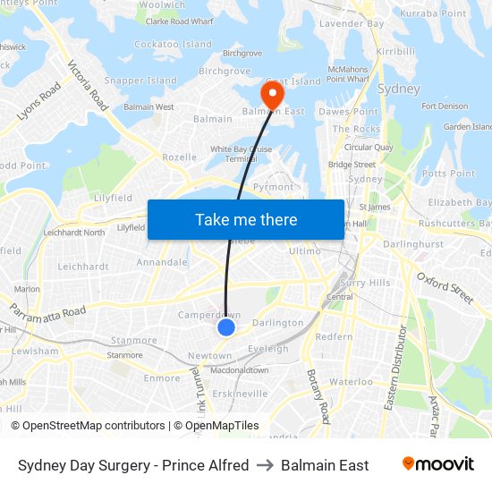 Sydney Day Surgery - Prince Alfred to Balmain East map
