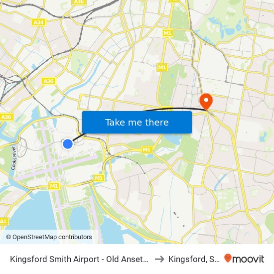 Kingsford Smith Airport - Old Ansett Terminal to Kingsford, Smith map