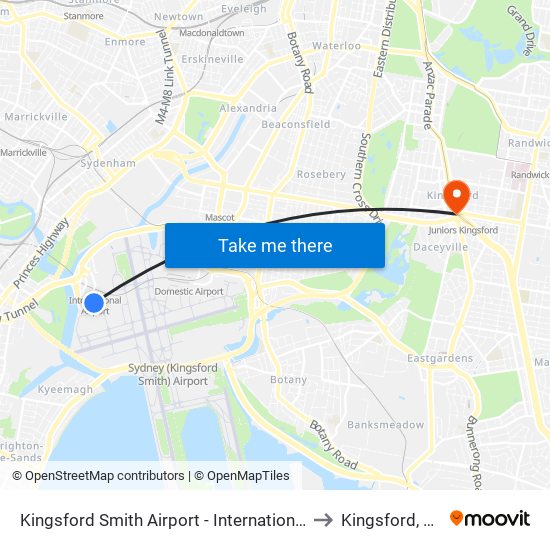 Kingsford Smith Airport - International Terminal to Kingsford, Smith map