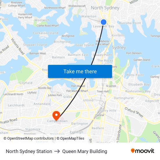 North Sydney Station to Queen Mary Building map