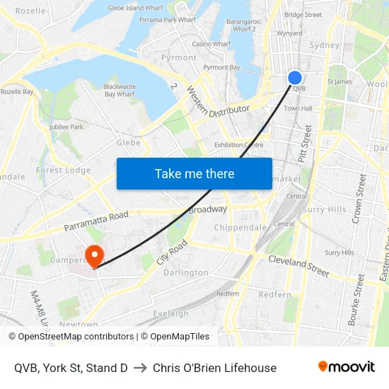 QVB, York St, Stand D to Chris O'Brien Lifehouse map