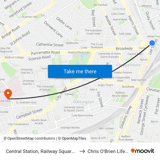 Central Station, Railway Square, Stand M to Chris O'Brien Lifehouse map
