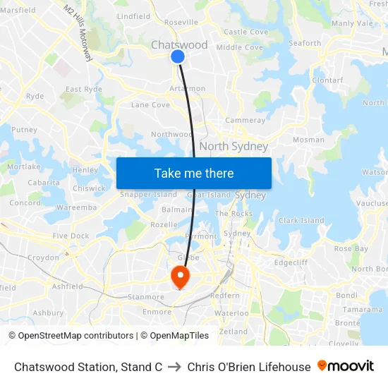 Chatswood Station, Stand C to Chris O'Brien Lifehouse map