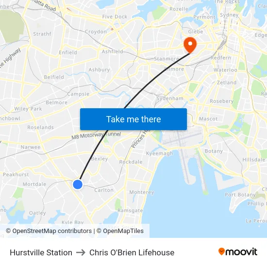 Hurstville Station to Chris O'Brien Lifehouse map