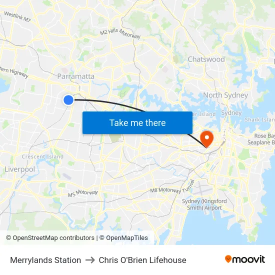Merrylands Station to Chris O'Brien Lifehouse map