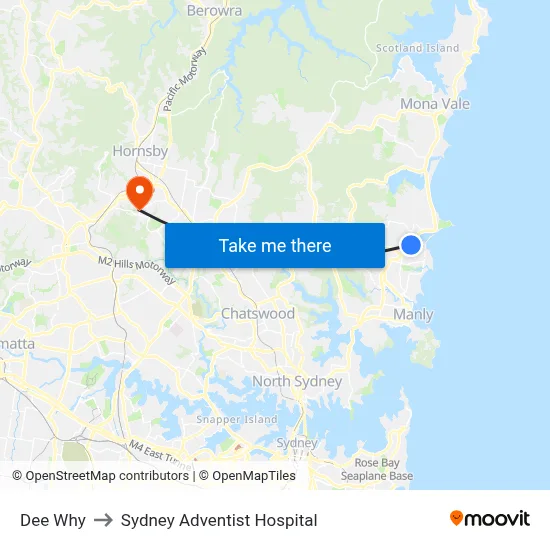 Dee Why to Sydney Adventist Hospital map