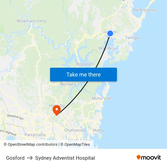 Gosford to Sydney Adventist Hospital map
