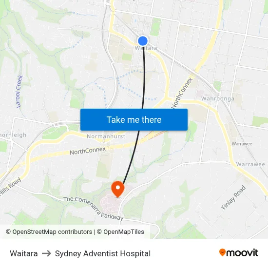 Waitara to Sydney Adventist Hospital map