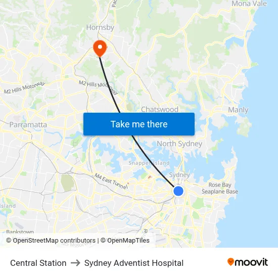 Central Station to Sydney Adventist Hospital map