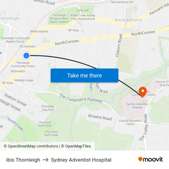 ibis Thornleigh to Sydney Adventist Hospital map