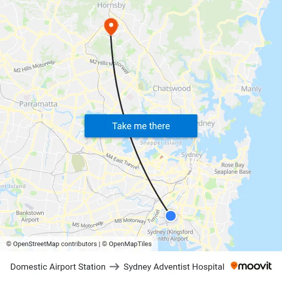 Domestic Airport Station to Sydney Adventist Hospital map