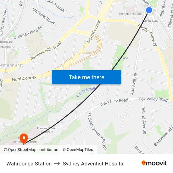 Wahroonga Station to Sydney Adventist Hospital map