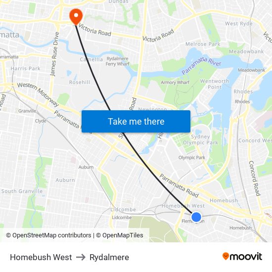 Homebush West to Rydalmere map