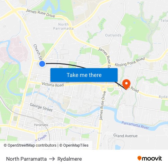 North Parramatta to Rydalmere map