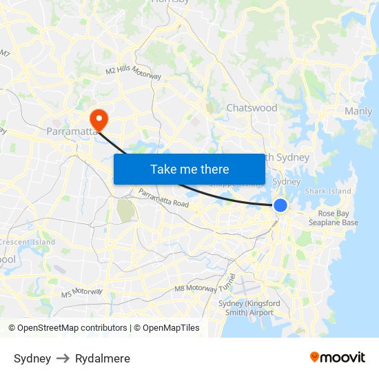 Sydney to Rydalmere map