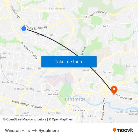 Winston Hills to Rydalmere map