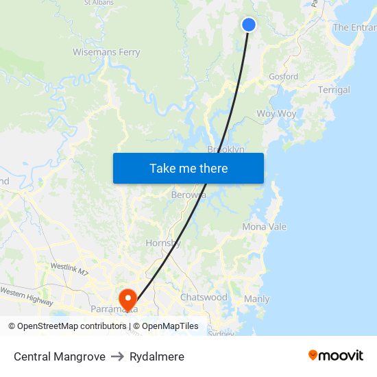 Central Mangrove to Rydalmere map