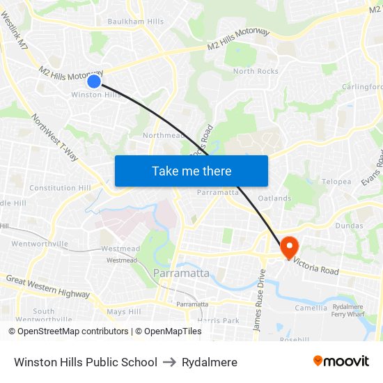 Winston Hills Public School to Rydalmere map