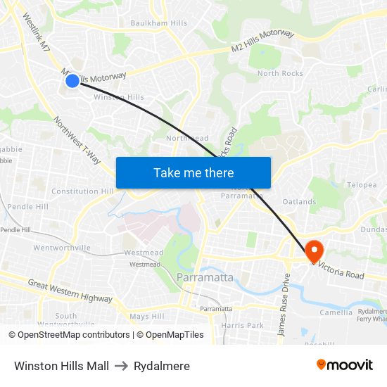 Winston Hills Mall to Rydalmere map