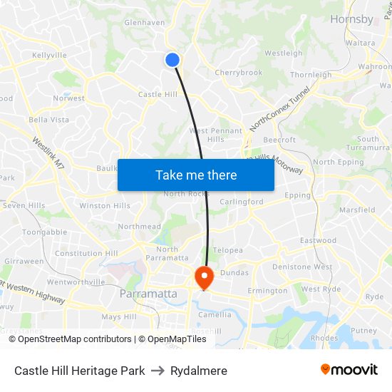 Castle Hill Heritage Park to Rydalmere map