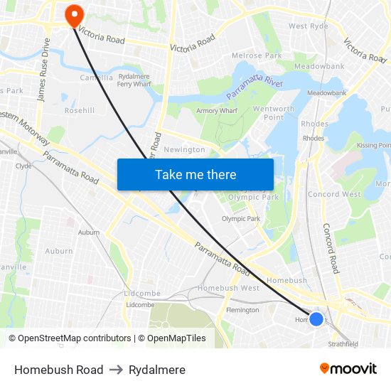Homebush Road to Rydalmere map